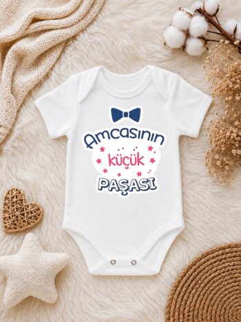 Amcasının Küçük Paşası Yazılı Erkek Bebek Zıbını – Amca Yeğen Temalı Sevimli Bebek Body
