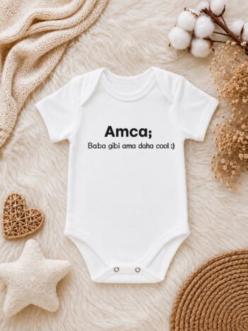 Amca Baba Gibi Ama Daha Cool Baskılı Bebek Zıbını – Eğlenceli Amca Temalı Kız Erkek Bebek Body